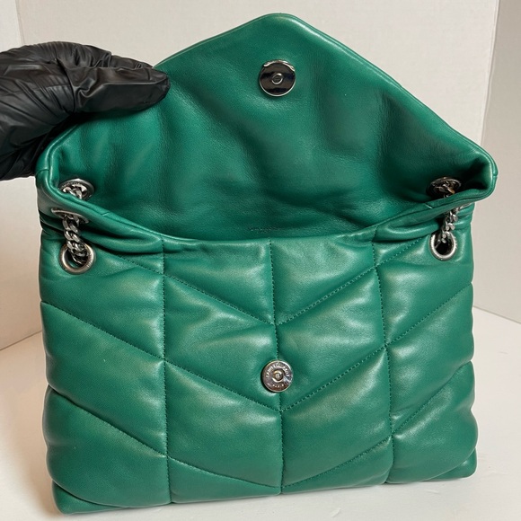 Saint Laurent Lambskin Quilted Small Loulou Puffer Chain Satchel Green Field - Picture 7 of 16